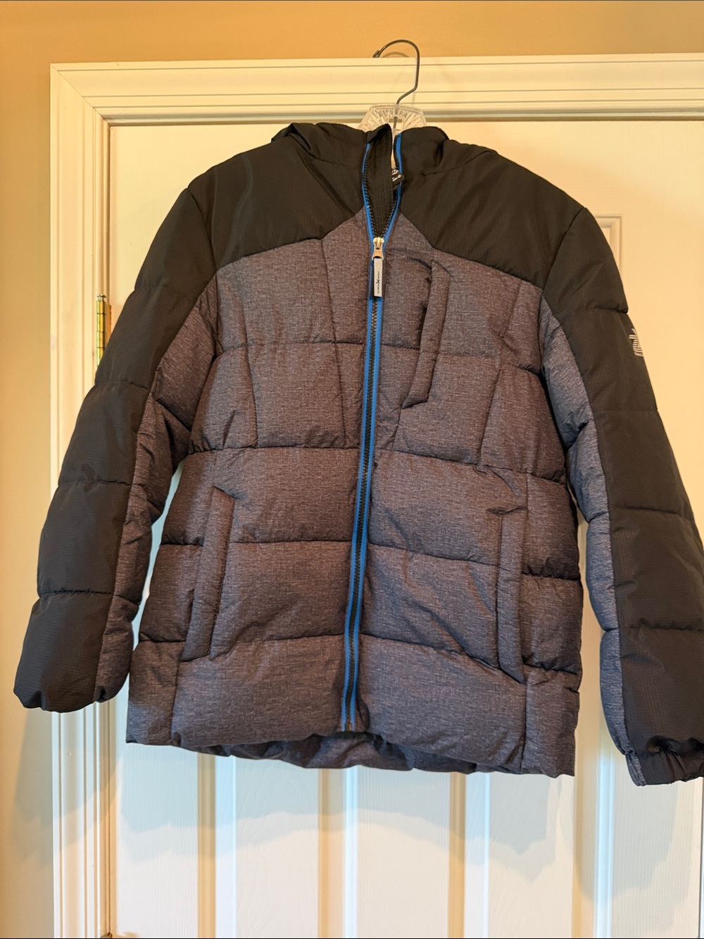 ZeroXposur Blue and Charcoal Hooded Quilted Jacket